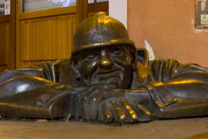 Cumil famous statue, Bratislava downtown, Slovakia