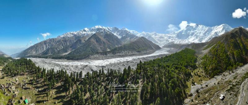 Panorama of Raikot glacier tongue and Nanga Parbat, Pakistan