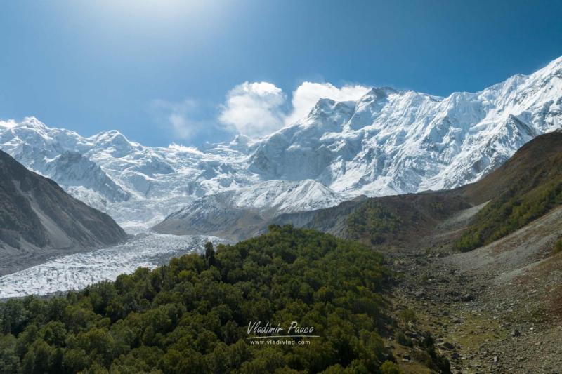 Raikot glacier tongue and Nanga Parbat, Pakistan